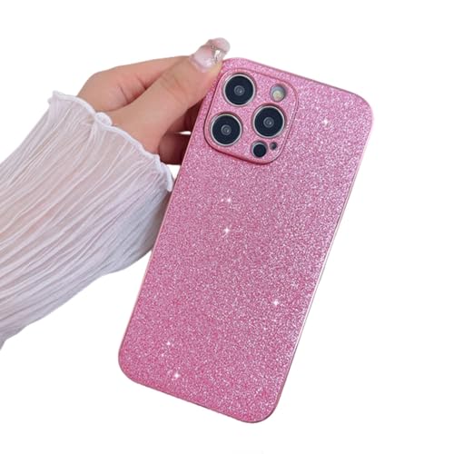 Housse de protection d'objectif pour iPhone 14 Plus étui carré souple antichoc à paillettes rose