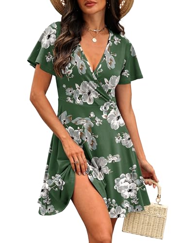 Image of RUMIA Women Casual Dresses Wrap V Neck Dress A-Line Summer Sundress Fashion