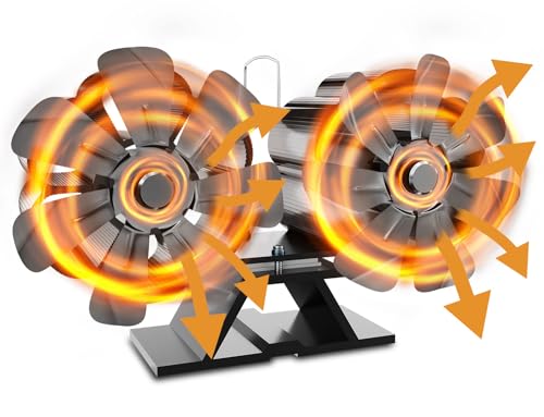 DZKKIUR Ventilador de Chimenea de Doble Cabezal Estufas de Leña de 14 Aspas Fuente de Alimentación de Calefacción Protección Contra Sobrecalentamiento Silencioso Para Calentadores Chimeneas Estufas