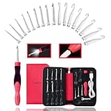 17 Sizes Lighted Crochet Hooks Set 2.5mm~14.0mm Rechargeable Crochet Hook Light Up Crochet Hooks with Case