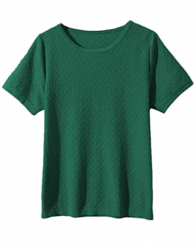 Image of Womens Short Sleeve Sweaters Tops Summer Thin Pullover Cotton Knit Shirt Crew Neck Lightweight Pointelle Blouse