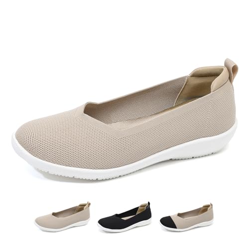 Women's Knit Slip On Walking Flats Fashion Round Toe Shallow Mouth Casual Ballet Loafers Lightweight Breathable Comfortable Sneakers