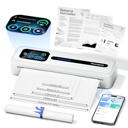 Image of Phomemo M832D Touchscreen Portable Printer Inkless Thermal Wireless Travel | 8.5 x 11 & A4 Size, 300DPI, Bluetooth Small Mobile Compact Printer for Phone /Laptop /Tablet, for Home /Car /School /Office, White