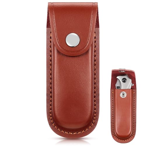 Dansydaisy Faca de bolso de couro de 12 cm, faca de bolso dobrável, bolsa portátil de couro com fech