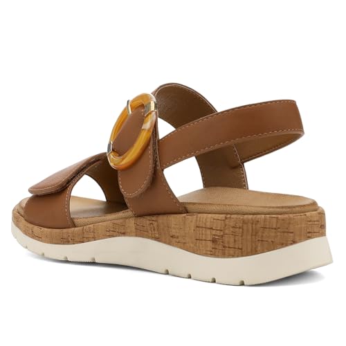 Image of UBFEN Womens Low Wedge Walking Sandals with Arch Support | Open Toe Sandals Adjustable Instep and Ankle Straps for Summer Everyday Outfits, Travel,Vacation