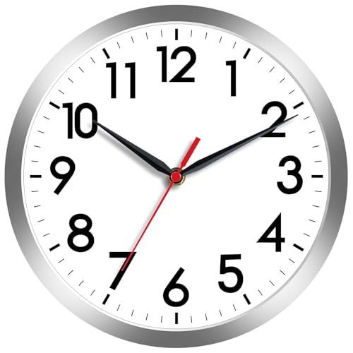 AKCISOT Wall Clock, Modern Small Wall Clocks Battery Operated 8 Inch, Silent Non-Ticking Analog Classic for Office, Home, Bathroom, Kitchen, Bedroom, School(Silver)