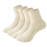MAGIARTE Womens Athletic Cotton Mini Crew Socks Cushioned Running Hiking Multi Sports Socks for Women 4 Pairs (#04M Beige)