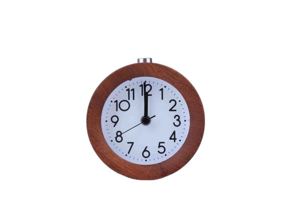 YHxFlux Table clocks Wooden Clock Snooze Bedside Kids Alarm Circular Needle Backlight Desktop Silent Wood No Ticking for bedrooms(KSW150-OW-SA)