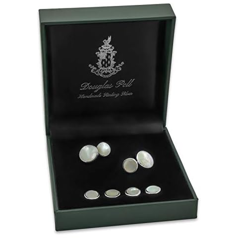 Douglas Pell NEW Sterling Silver Mother of Pearl Shirt Studs & Cufflinks Boxed Cover