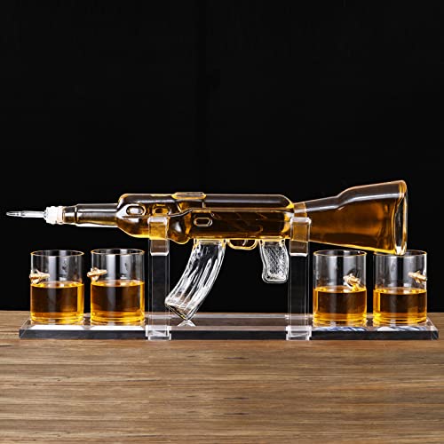 Rifle Gun Whiskey Decanter set AK47 with 4 Bullet Glasses. Elegant