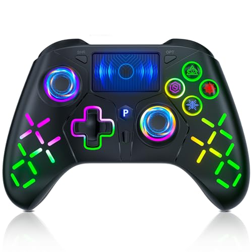 Bonacell RGB Wireless Controller für Ps5/PC/P4, Motor-Vibration/6-Achsen-Sensor/Turbo/3,5-mm-Audiobuchse/Touchpad für P5 Pro/Slim