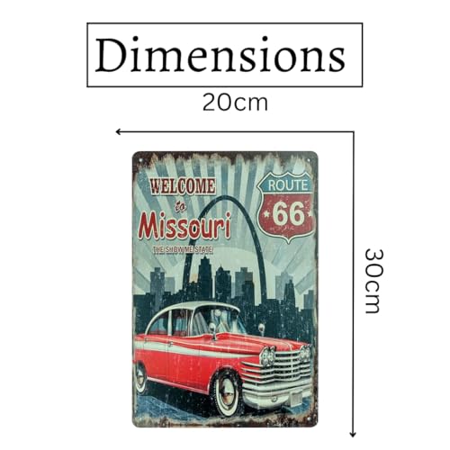 Image of Decorative Retro Metal Signs Wall Plate - 12x8 Inch (Welcome to Misouri) | Weatherproof Vintage Metal Sign Plate for Cafe, Home, Bar, Garage | Decorative Wall Hanging Sign Board