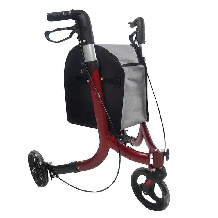 Andador con Ruedas de Tres Ruedas para Personas Mayores, liviano, Andador con Ruedas de pie, Andador con Ruedas Plegable y Duradero para Personas Mayores, Andador de 3 Ruedas, Andador con Bolsa de