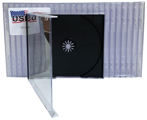 USDISC CD Jewel Cases Standard 10.4mm Single 1 Disc Black Pack of 100