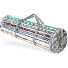 Hearth & Harbor Wrapping Paper Storage Container - Clear Wrapping Paper Holder Fits Up To 14 Rolls of 40" - Tear Proof Gift Wrap Organizer - Premium Bag for Easy Carrying, Silver