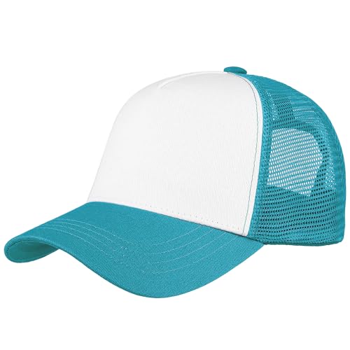 Image of Falari 5-Panel Mesh Baseball Cap, Trucker Hat, Structured Plain Design, Cotton, Adjustable Size
