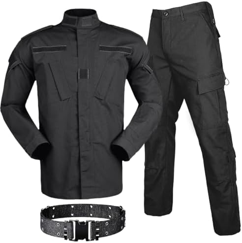 H World Shopping Men Tactical BDU Combat Uniform Jacket Shirt & Pants Suit for Army Military Airsoft Paintball Hunting Shooting War Game Black (L)