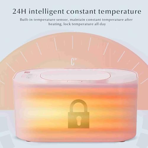 Chauffe-lingettes pour Bébé avec Veilleuse LED Intelligente Réchauffe Rapide Uniforme en 3 Min, Sécurité Anti-Surchauffe, Facile à Nettoyer Design Compact (Rose)