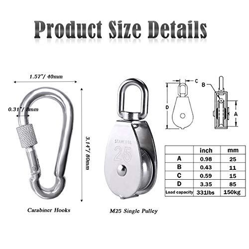 image for M&C Music Color 2pcs M25 Single Pulley Block with 3pcs Spring Snap Hoo