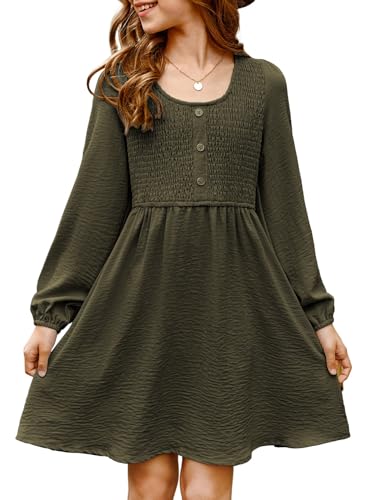 blibean Tween Girls Smocked Dresses Semi Formal Outfits with Pockets Size 6-15 Years