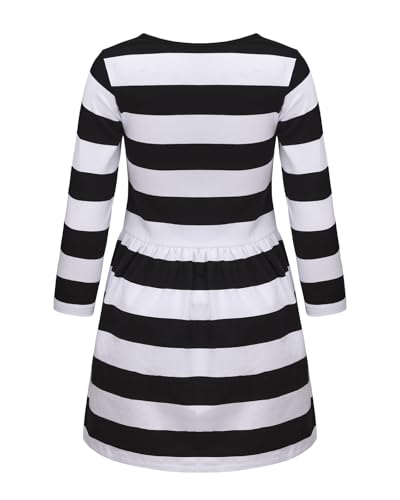 Aisyee Girls Long Sleeve Dress Cotton Casual Dresses Twirly A-Line Skater Dress For School Party Black Stripes Size 6/6X thumb #1