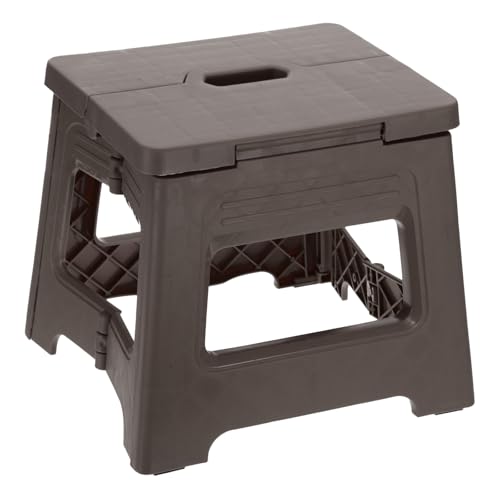 sourcing map Marchepied pliable de 20,3 cm pour adultes, capacité de 40 kg, tabouret antidérapant avec poignée, petit marchepied pliable, marron pour salle de bain, chambre à coucher, cuisine