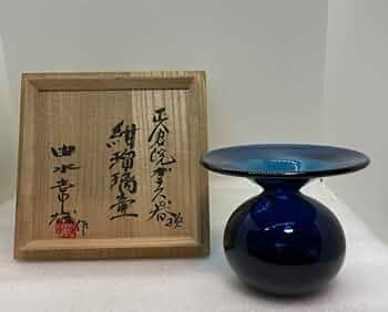 由水常雄 正倉院ガラス器模 白瑠璃水瓶 水注 水差し 飾壷 合箱 由水常雄 正倉院ガラス器模 白瑠璃水瓶 水注 水差し 飾