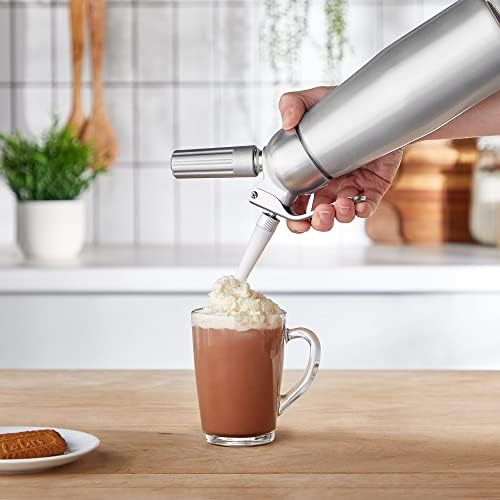 VonShef Whipped Cream Dispenser  500ml Cream Whipper with 3 Decorating Nozzles  Professional Aluminium Dispenser for Delicious Light & Fluffy Homemade Creams, Sauces, Desserts and Infused Liquors