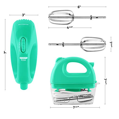 Image of OVENTE Portable Electric Hand Mixer 5 Speed Mixing, 150W Powerful Blender for Baking & Cooking with 2 Stainless Steel Chrome Beater Attachments & Snap Clear Case Compact Easy Storage, Turquoise HM161T