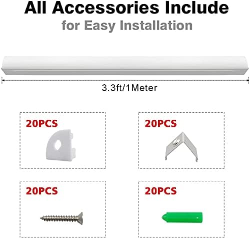 inShareplus 20 Pack, 3.3ft/1 Meter, Silver, LED Aluminum Channel System V Shape with Milk White Cover - Image 4