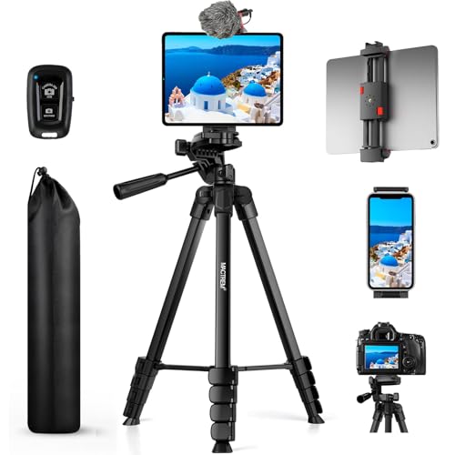 MACTREM iPhone iPad Tripod Stand, 67″ Phone Tripod for iPad Tablet Camera with 2 in1 Holder Remote Carry Bag, Aluminum Extendable iPhone Stand for Video Recording/Selfies/Live Stream/Vlogging
