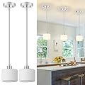 Osimir Milk Glass Pendant Lights Kitchen Island 2 Pack, Modern Brushed Nickel Hanging Light Fixtures with Rods, Mini Kitchen Pendant Lighting Over Island for Sink Bathroom, OS-YQ8153-2PBN