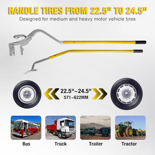 Image of YELLOW JACKET Tire Mount Demount Tool, 22.5 to 24.5 inches, 3PCS Tire Changer Demount Tool Adapted to Aluminum and Steel Rims, with Extra Bead Keeper, Tire Changing Tools for Car Repairing, Yellow