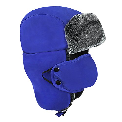 Toddlers Kids Trapper Hats Earflap Hat Winter Trooper Caps Ski Snowboard Hats Russian Aviator Faux Fur Windproof Child Hat (Blue)4