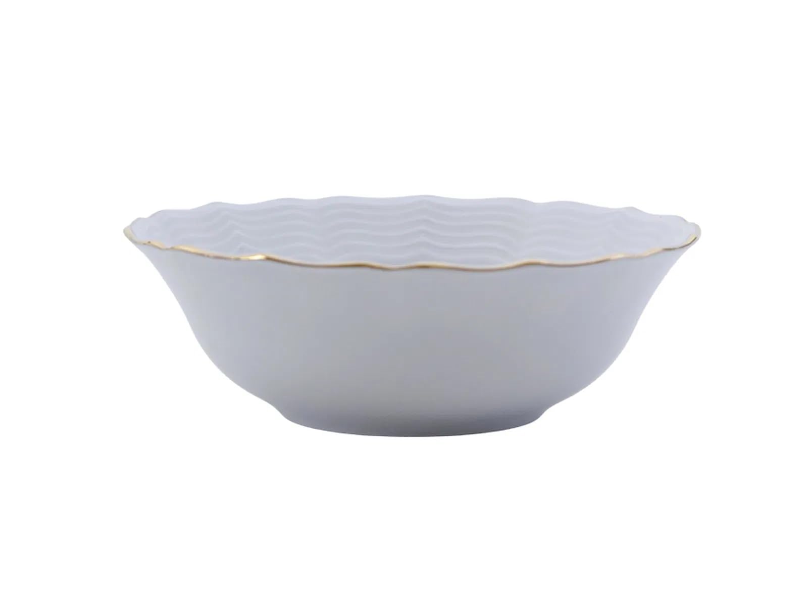 Porland Vajilla de porcelana ondulada, 18 piezas, color blanco y dorado, vajilla completa y elegante para 6 personas