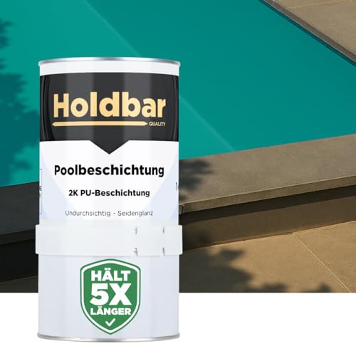 Holdbar 2K PU Poolbeschichtung Türkisblau (RAL 5018) 1 Kg - UV- & chlorbeständige, wasserfeste Polyurethan Schwimmbadfarbe - Poolfarbe für Betonbecken, Fliesen- GFK- & Kunststoff-Pools