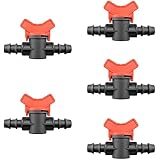 Ruiwaer 5pcs Barbed Ball Valve 1/2-Inch ID in-Line Ball Valve Shut-Off Switch with Hose Barb for Aquarium Garden Micro Irrigation