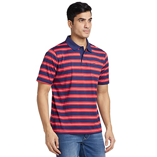 Image of Colorplus Men's Pure Cotton Stripe Pattern Classic Fit Polo Neck Half Sleeve Casual T-Shirt