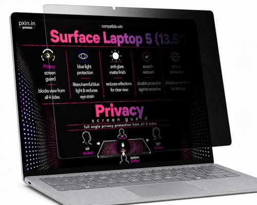 Image of Pxin 360 Pro Privacy Screen guard compatible with Surface Laptop 5 (13.5 inch) | Anti Glare | Anti UV | Anti Blue | Anti Reflection | Privacy Filter | Unbreakable Build