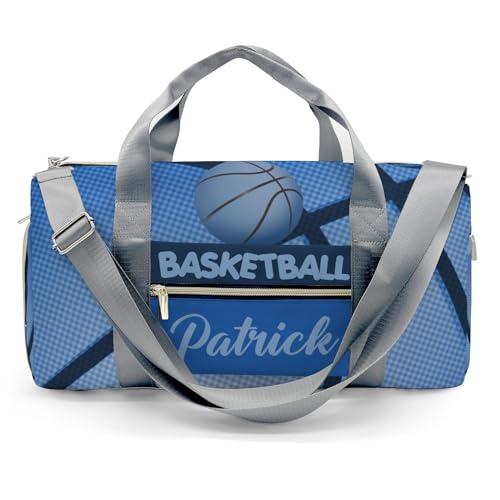 Personalized Basketball Print Blue Duffle Bags Custom Name for Women Girls Custom Travel Perform Training Bag