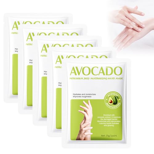 5 Paires Masque Pour Les Mains, Masque Hydratant Pour Les Mains Avec De La Vaseline, Gants Hydratants pour Les Mains, Peau Sèche Nourrissante Anti-âge et Apaisante et Blanchissant Femmes Hommes