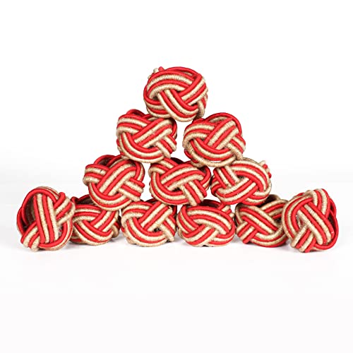 Red Natural Jute Napkin Ring Set of 12 - Decorative Beautiful Fancy & Elegnat Hand Woven Napkin Holder for Dinner Table Décor, Easter, Farmhouse, Wedding, Party, Family Gathering & Everyday Use