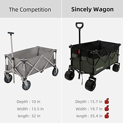 Sincely Heavy Duty Folding Utility Wagon Outdoor Garden Camping Wagon Portable Beach Cart Large Capacity With Cover Bag&2 Bungee Cords … #TOP5