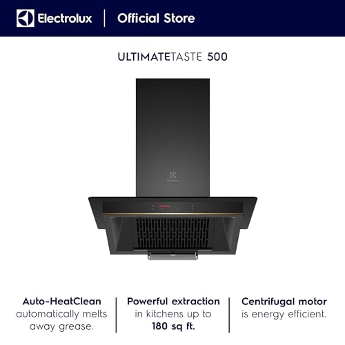 Image of Electrolux 60cm Straight Glass Chimney for up to 180 sqft Kitchen, AutoClean, UltimateTaste 500, Black, ECC6681G