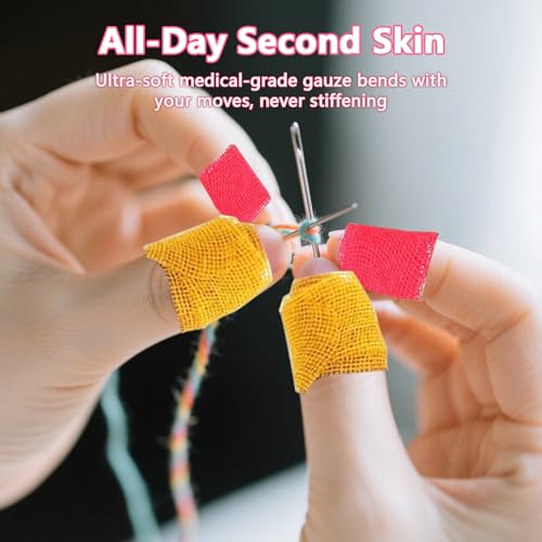 Thimbles for Hand Sewing & Quilting - 3 Pack Soft & Breathable Cotton Gauze Thimble Tape - Finger Protector for Hand Embroidery, Needlework, Needlepoint - Gift for Wives & Moms (Rainbow)