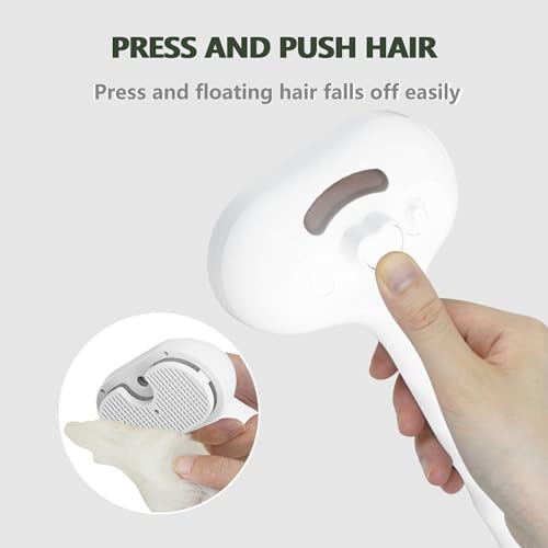 Image of Pet Brush Hair Removal Steam，Steam Pet Spray Hair Removal Comb for Dogs with Anti-Lost Pendant，3 in 1 Self Cleaning Misting Cat Brush for Shedding for Long Short Haired, White