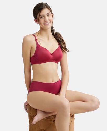 Image of Jockey 1816 Women Wirefree Padded Soft Touch Microfiber Elastane Stretch Full Coverage T-Shirt Bra with Lace Styling