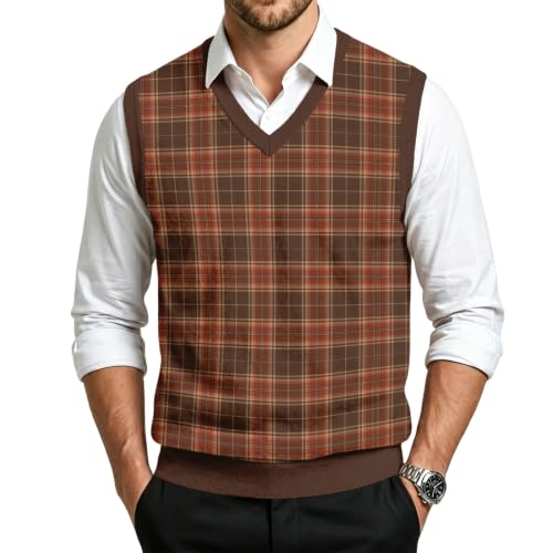 Christmas Sweater Vest Men V Neck Plaid Knit Lightweight Pullover Sweater - image 1