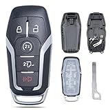 SUPALAND Key Fob Shell Case Cover Replacement Fits for Ford F150 F250 F350 F450 F550 Trucks 2015 2016 2017 Keyless Entry Remote Control 5 Button Pad Cover M3N-A2C31243300 with Uncut Key Blade Blank