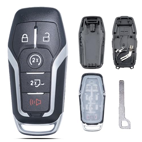 SUPALAND Key Fob Shell Case Cover Replacement Fits for Ford F150 F250 F350 F450 F550 Trucks 2015 2016 2017 Keyless Entry Remote Control 5 Button Pad Cover M3N-A2C31243300 with Uncut Key Blade Blank